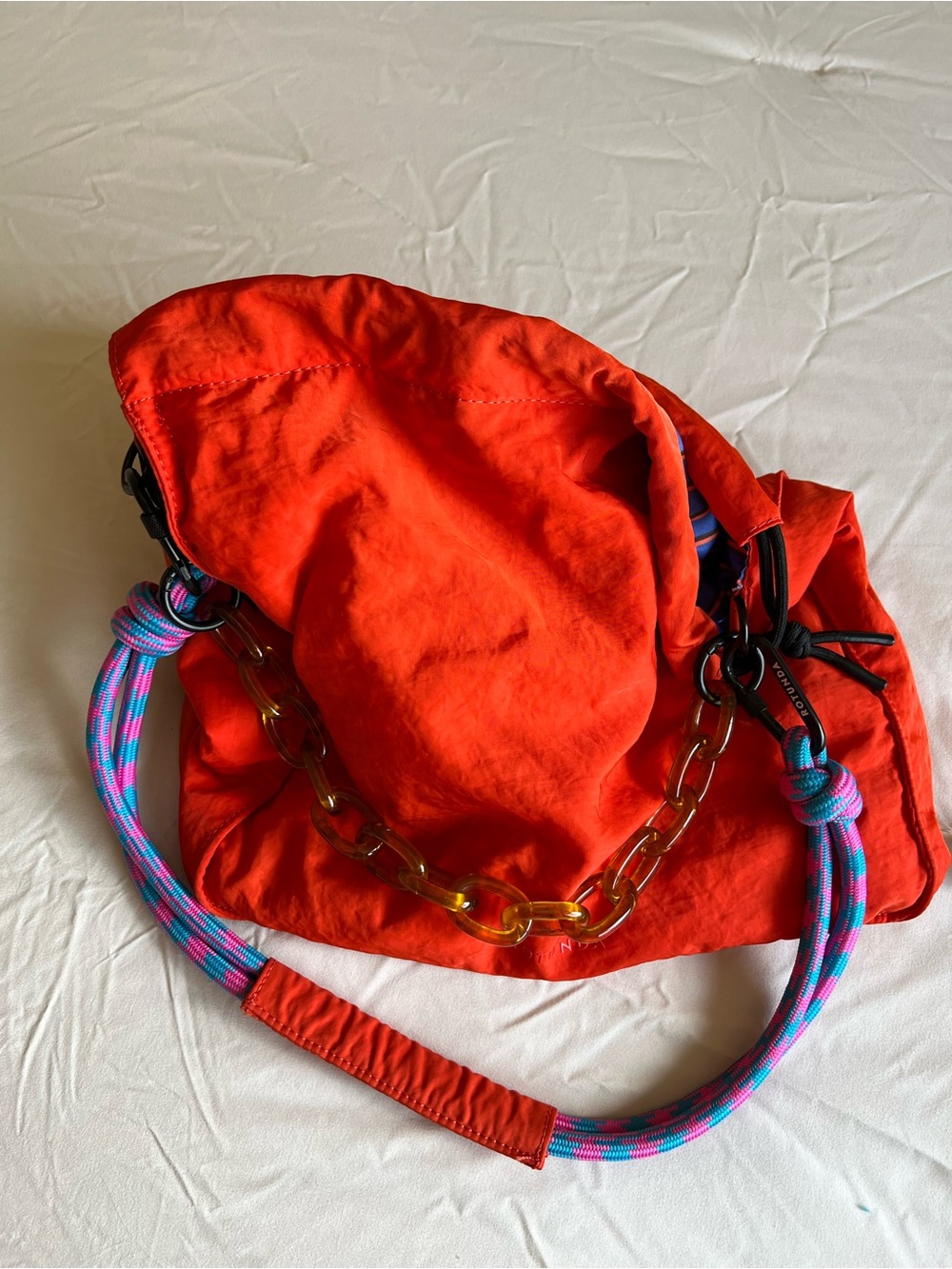 Bright Orange Tote with Mixed Chain & Rope Handle - Picture 6 of 6